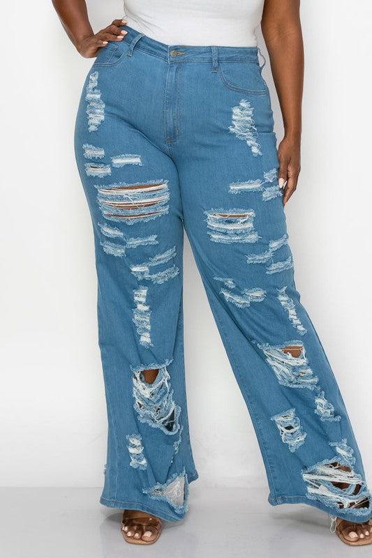 Kurvy Distressed Relaxed Leg Jeans