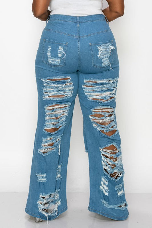 Kurvy Distressed Relaxed Leg Jeans