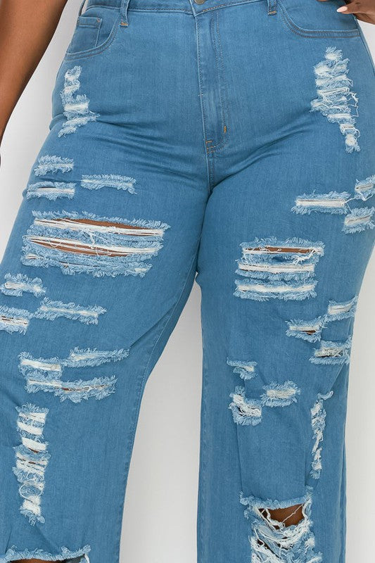 Kurvy Distressed Relaxed Leg Jeans