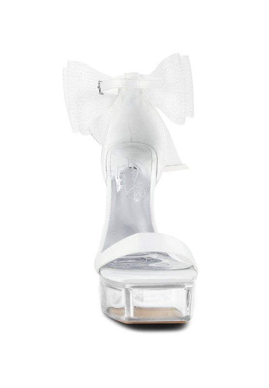 Kiri Satin Clear High Heeled Bow Sandals