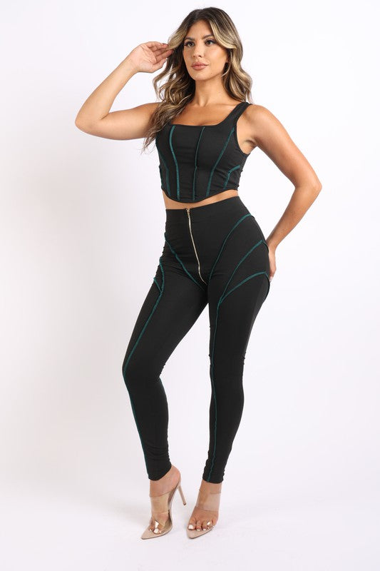 Stitch detailed tank and leggings set