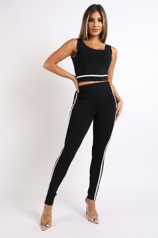 Tank Top & Mesh Contrast Leggings Set