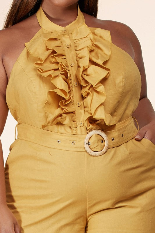 Mock Neck Ruffled Halter Jumpsuit