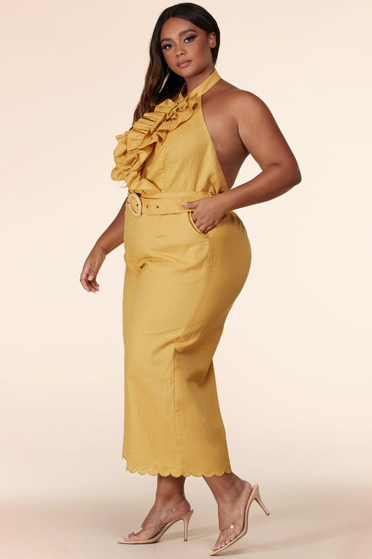 Mock Neck Ruffled Halter Jumpsuit