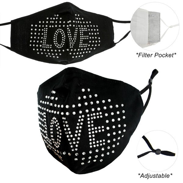 Rhinestone Face Mask w/Filter Pocket