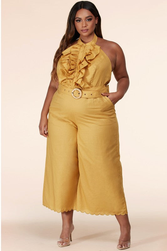 Mock Neck Ruffled Halter Jumpsuit