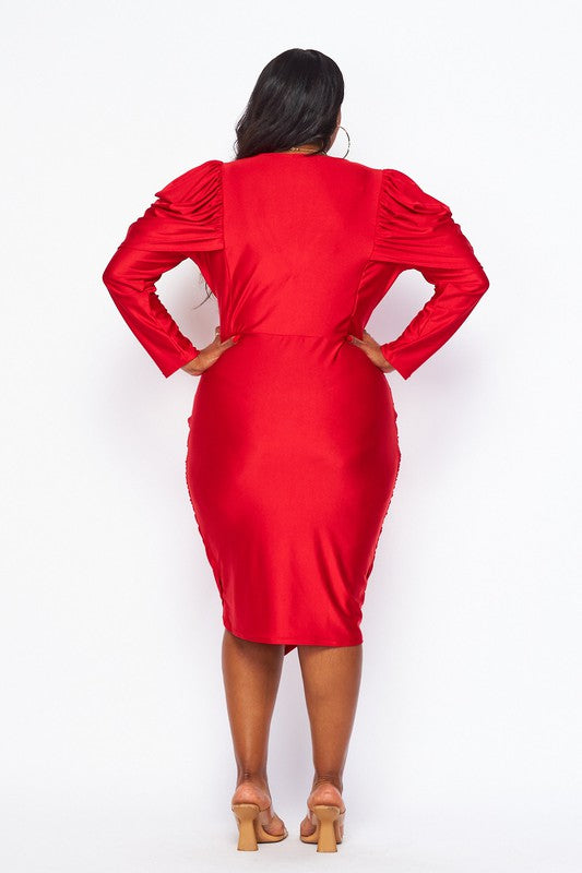 Red-On Point V-Neck Dress