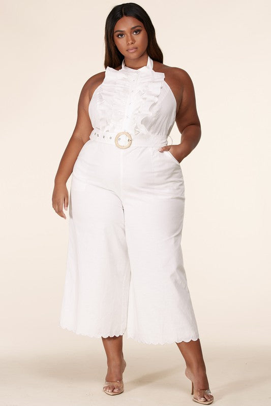 Mock Neck Ruffled Halter Jumpsuit
