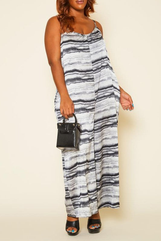 Plus Size Abstract Print Tank Jumpsuit