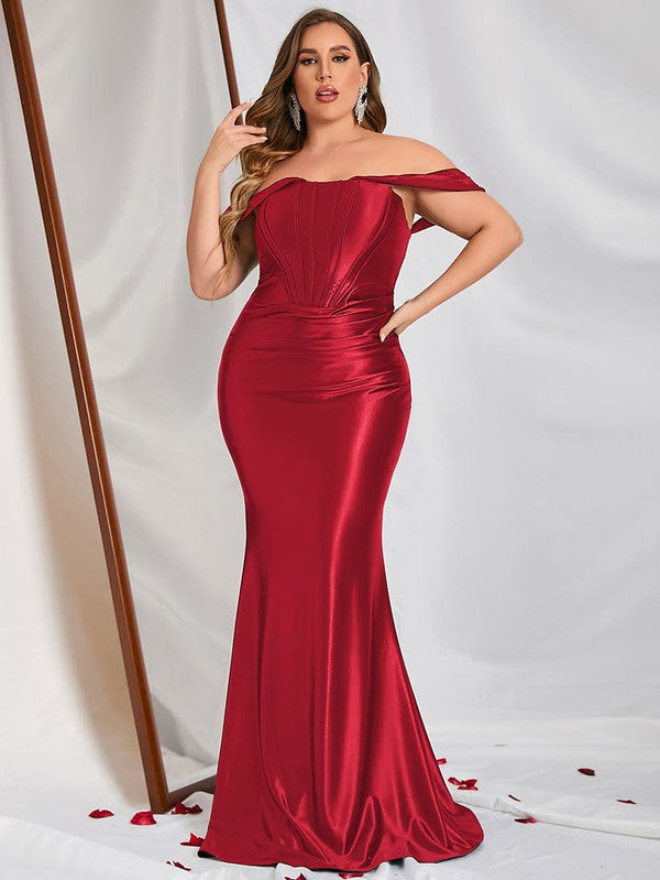 Satin Off Shoulder Mermaid Dress