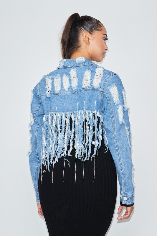 Cropped Rhinestone Denim Jacket