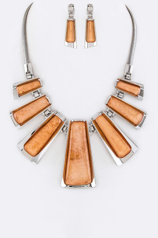 Metal Wrapped Resin Bar Statement Necklace Set