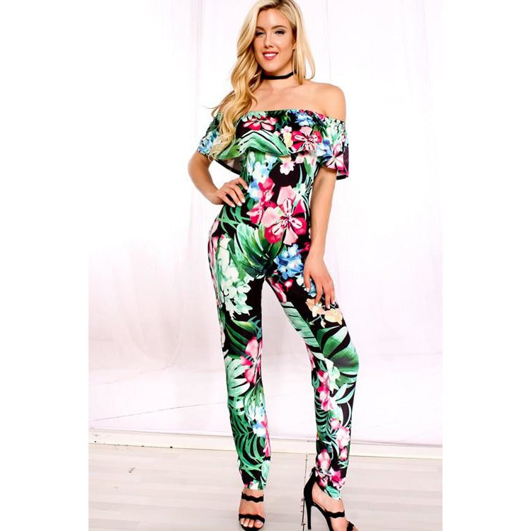 Tropical Print Jumpsuit - The Kurve