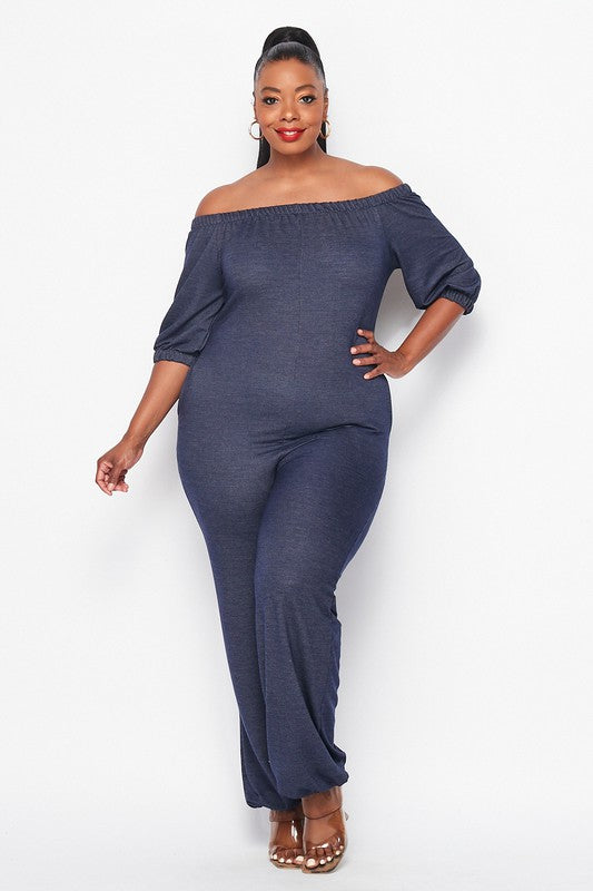 French Terry Off Shoulder Jumpsuit