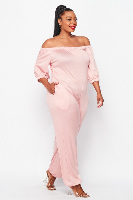 French Terry Off Shoulder Jumpsuit