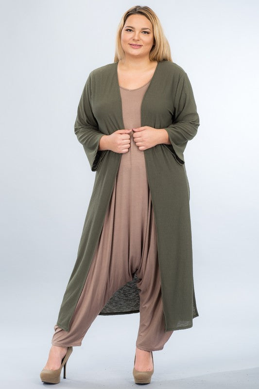 Open Front Side Slit Cardigan