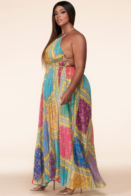Pleated Floral Printed Maxi