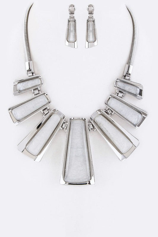 Metal Wrapped Resin Bar Statement Necklace Set