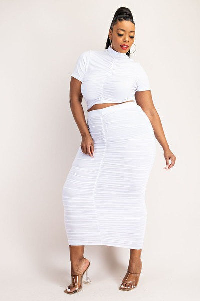 Shirred Cropped Top Skirt Set