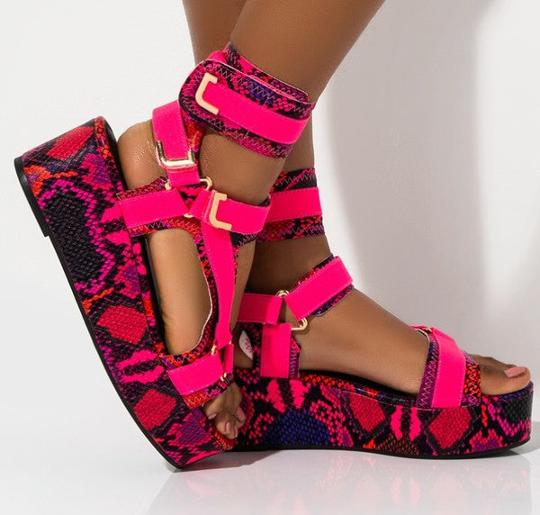 Pink Snakeskin Flatform Sandal