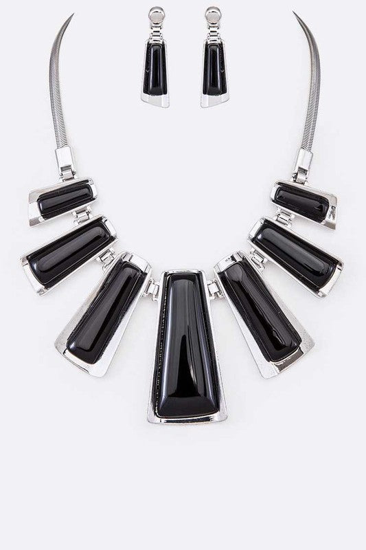 Metal Wrapped Resin Bar Statement Necklace Set