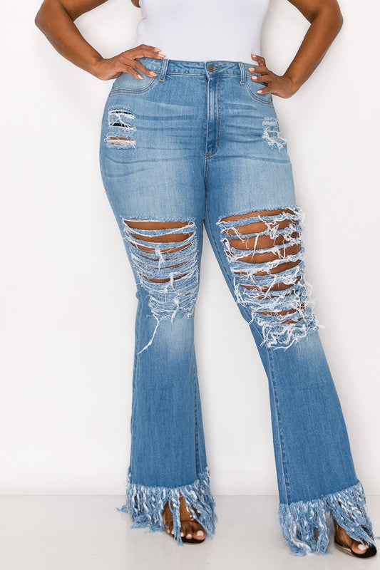 Skinny Flare Fringy Jeans
