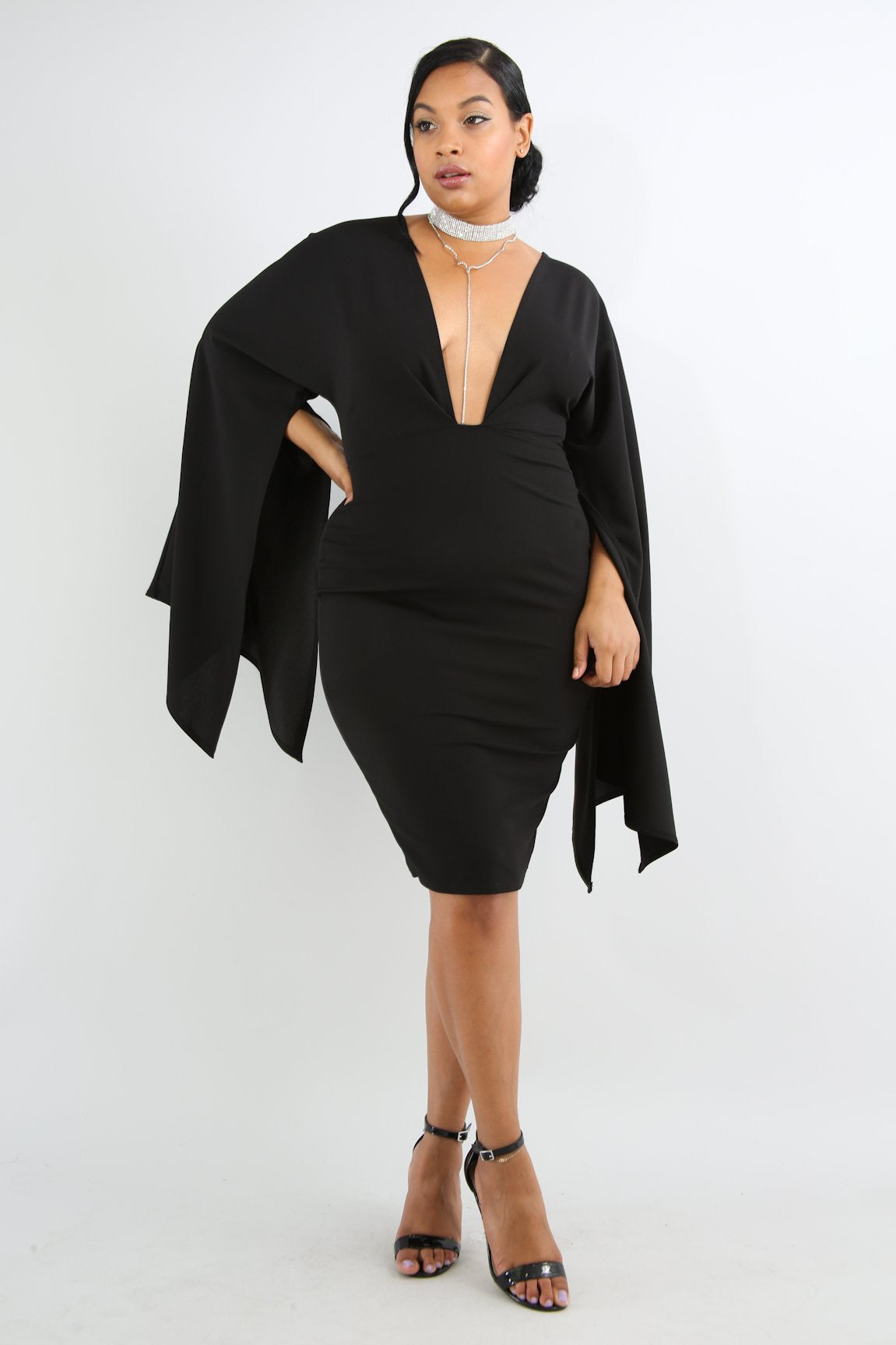 Deep V Bell Sleeve Dress