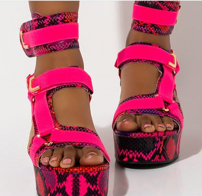 Pink Snakeskin Flatform Sandal