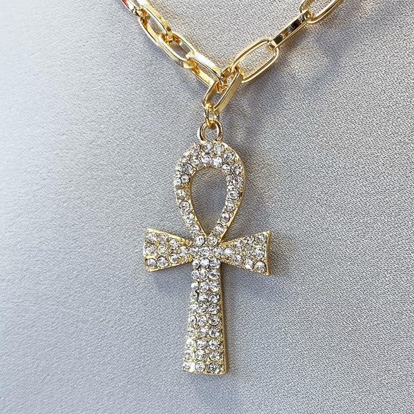 Rhinestone ANKH Choker Necklace